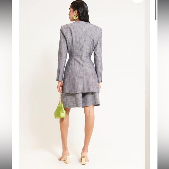 cult gaia evie structured raw edge blazer + ova high waist front slit shorts set - Picture 4 of 13